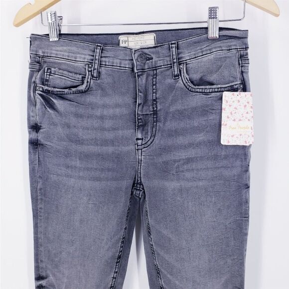 FREE People Distressed Skinny Jeans In Charcoal - Picture 3 of 4